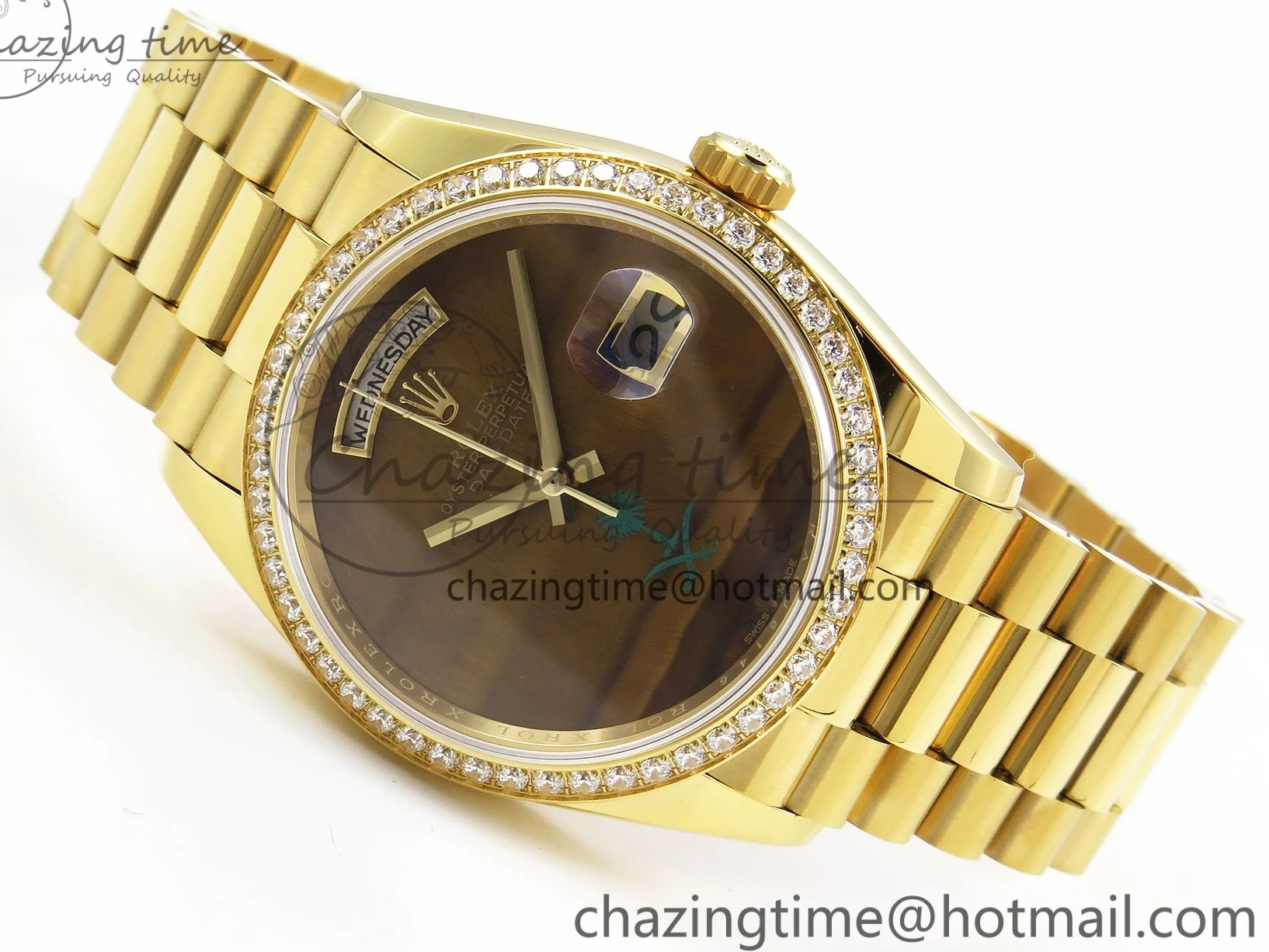 0420 WaterResistant Day Date 36 YG RAF 1:1 Best Edition Brown Oman Dial Diamonds Bezel on YG Bracelet A 1518